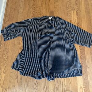 LuLaRoe Royal Blue White Striped Open Front Duster Cardigan Sweater Women's M